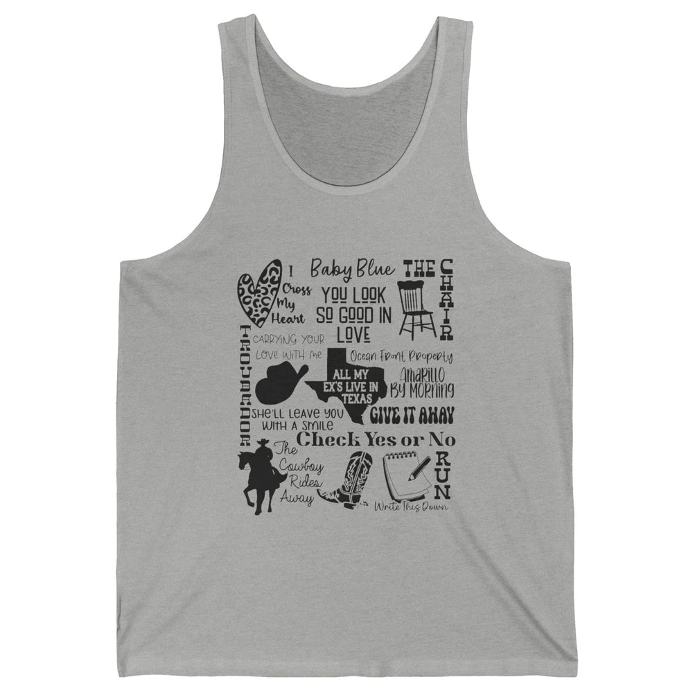 Retro Cowboy Boots Hat Texas Map Western Country Music Unisex Jersey Tank