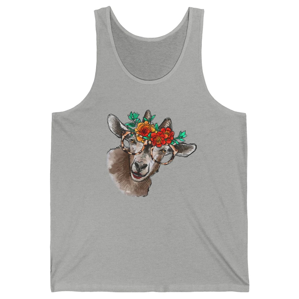 Retro Goat Glasses Flower Goat Girl Goat Lovers Gift Unisex Jersey Tank