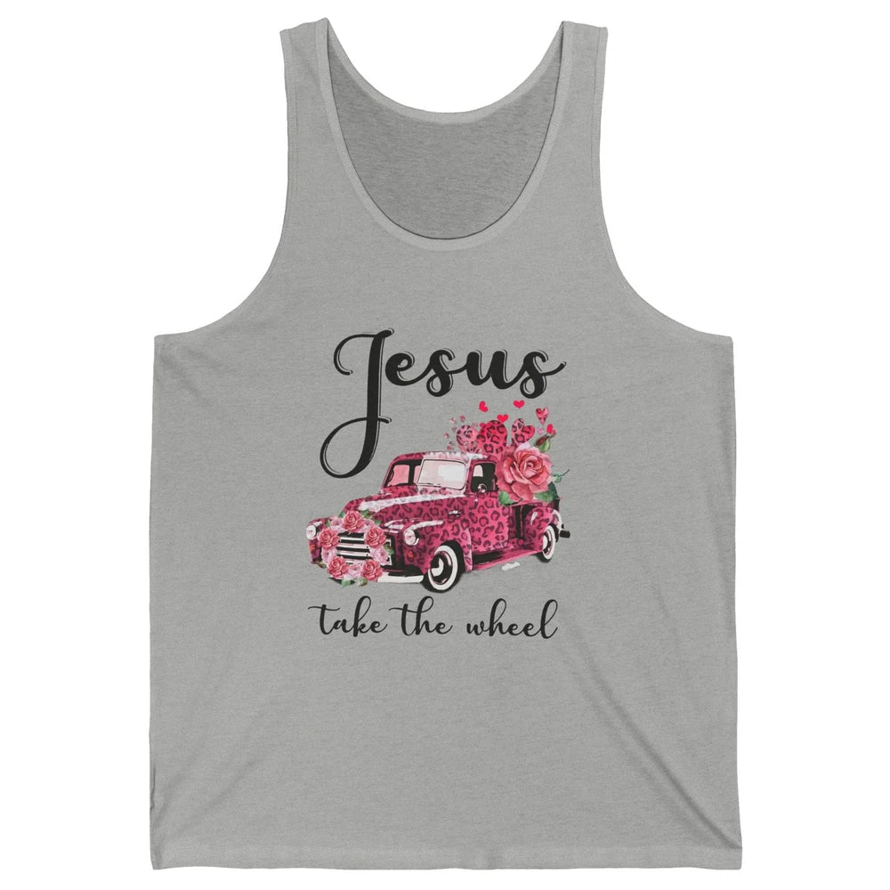 Christian Girl Jesus Take The Wheel Leopard Car and Roses Unisex Jersey Tank