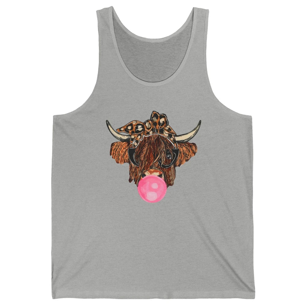 Highland Cow Leopard Bandana Glasses Bubble Gum Western Gift Unisex Jersey Tank