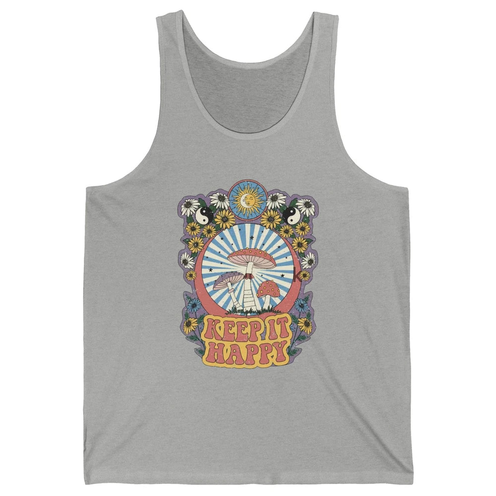 Retro Groovy Keep It Happy Mushroom Daisy Sun Positive Mind Unisex Jersey Tank