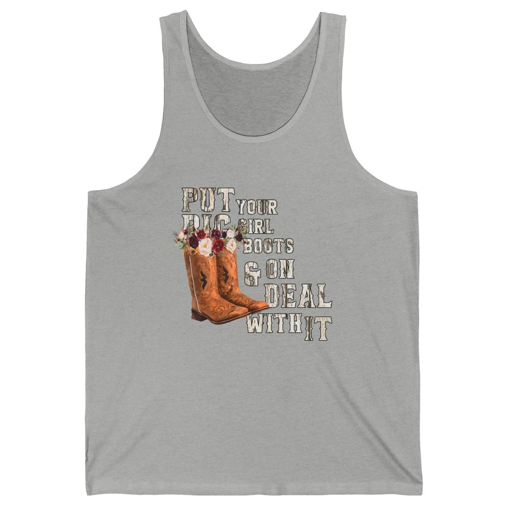 Retro Floral Put Cowgirl Boots On Western Country Cowboy Unisex Jersey Tank