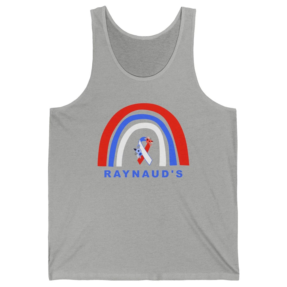 Raynaud's Syndrome Awareness Floral Red Blue Ribbon Rainbow Unisex Jersey Tank