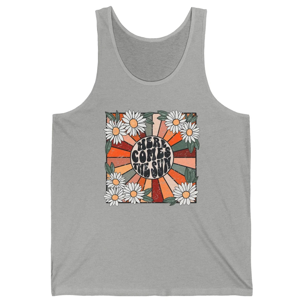 Retro Daisy Rainbow Sunrise Here Comes The Sun Hippie Girl Unisex Jersey Tank