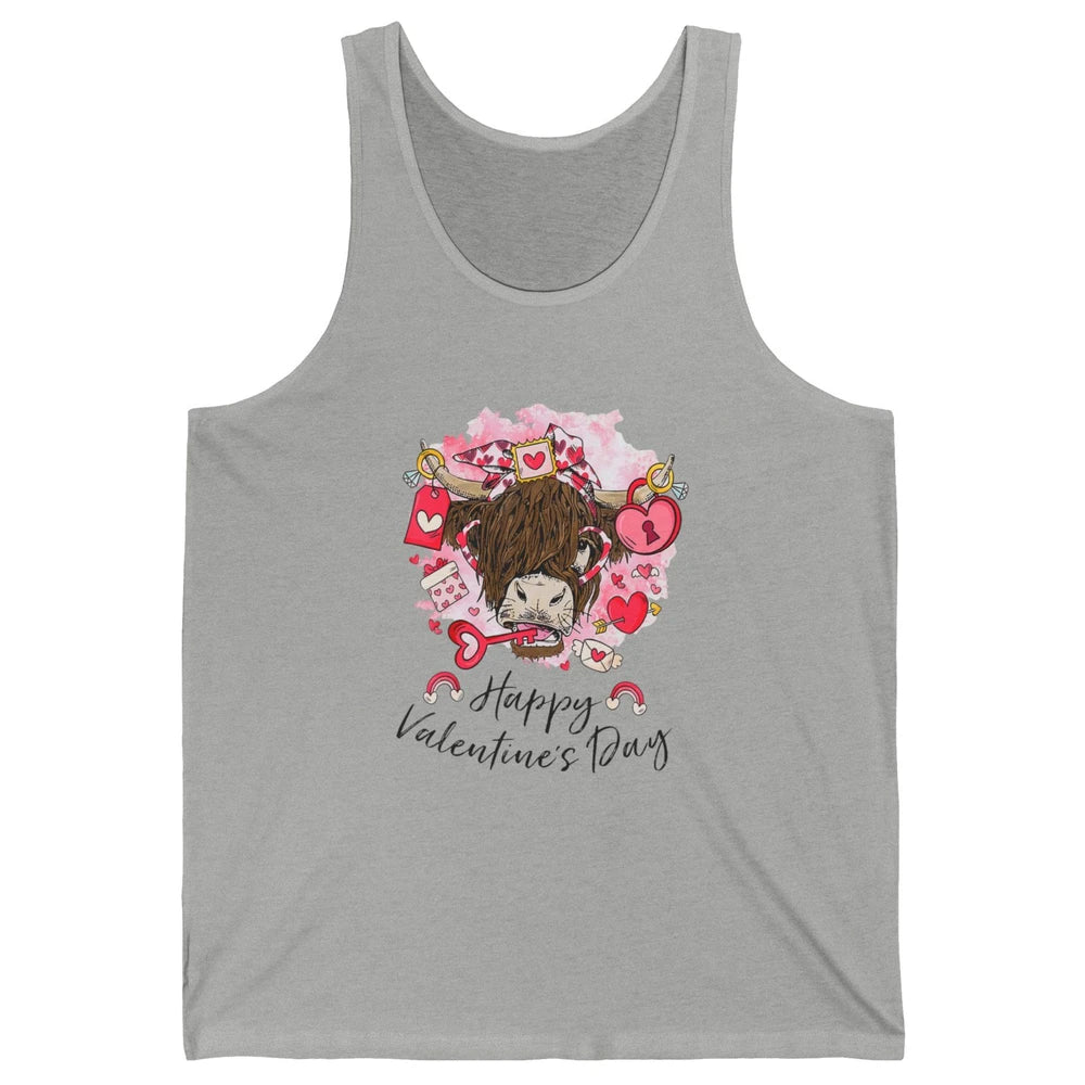 Cute Highland Cow Heart Western Happy Valentine Day Love Unisex Jersey Tank