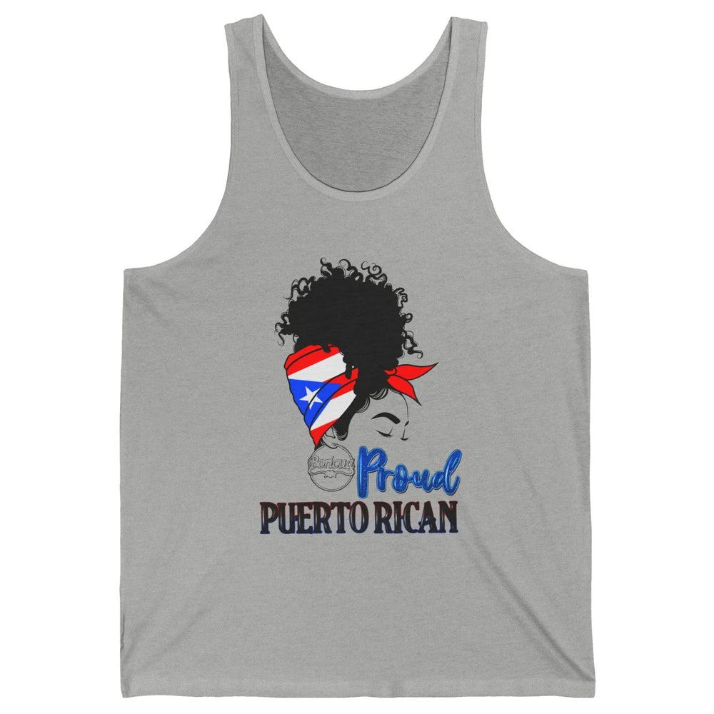 Proud Puerto Rican Afro Messy Bun Women Puerto Rico Flag Unisex Jersey Tank