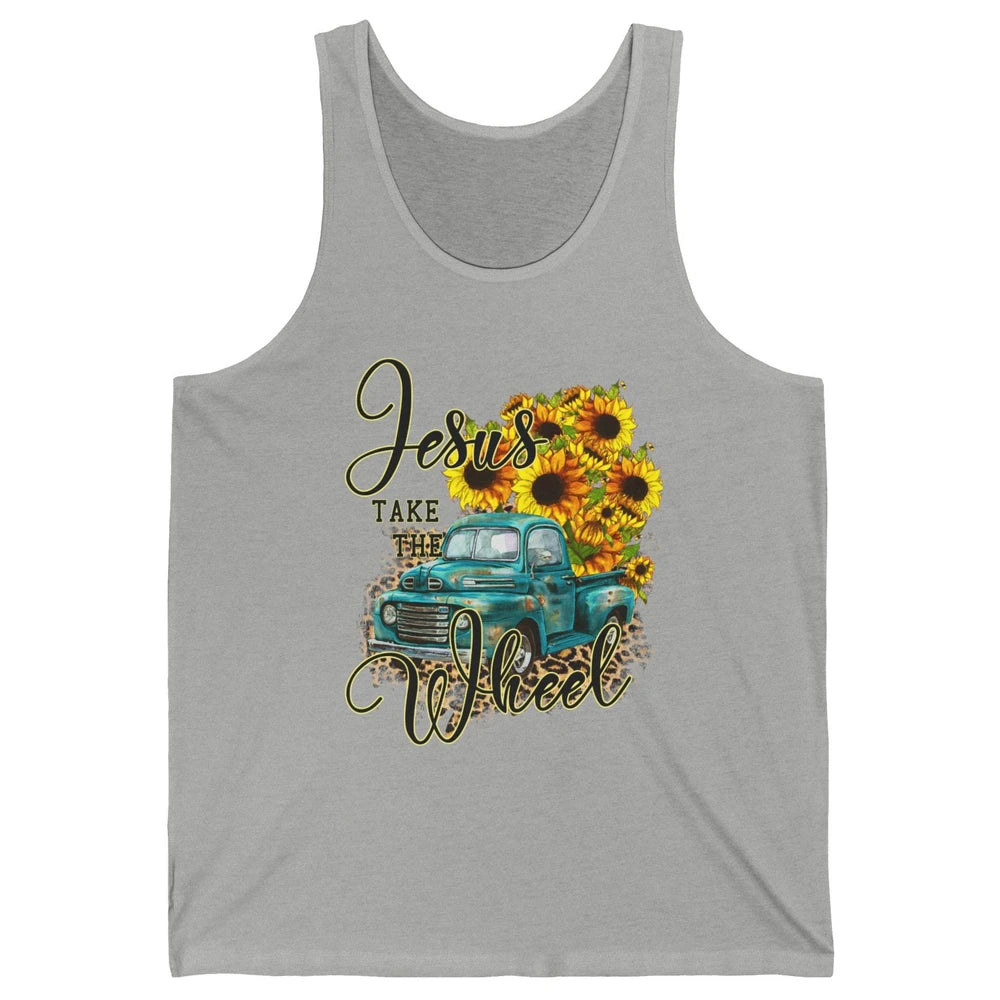 Sunflower Jesus Take The Wheel Christian Gift Leopard Print Unisex Jersey Tank