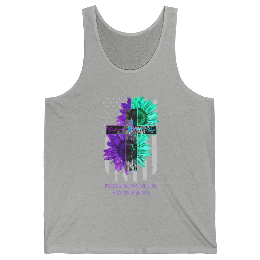 PNES Awareness Faith Hope Love Jesus Cross US Flag Ribbon Unisex Jersey Tank