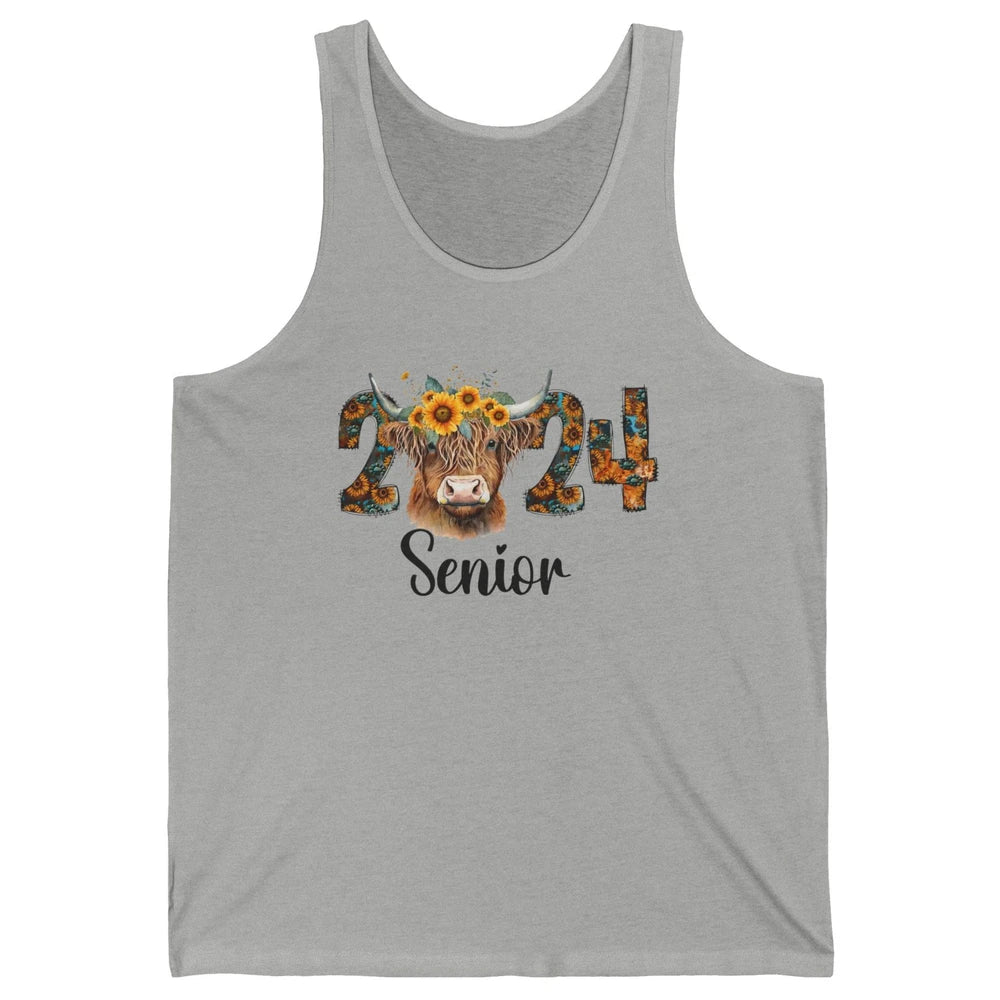 Sunflower Highland Cow Senior 2024 Graduate Bachelor Western Unisex Jersey Tank