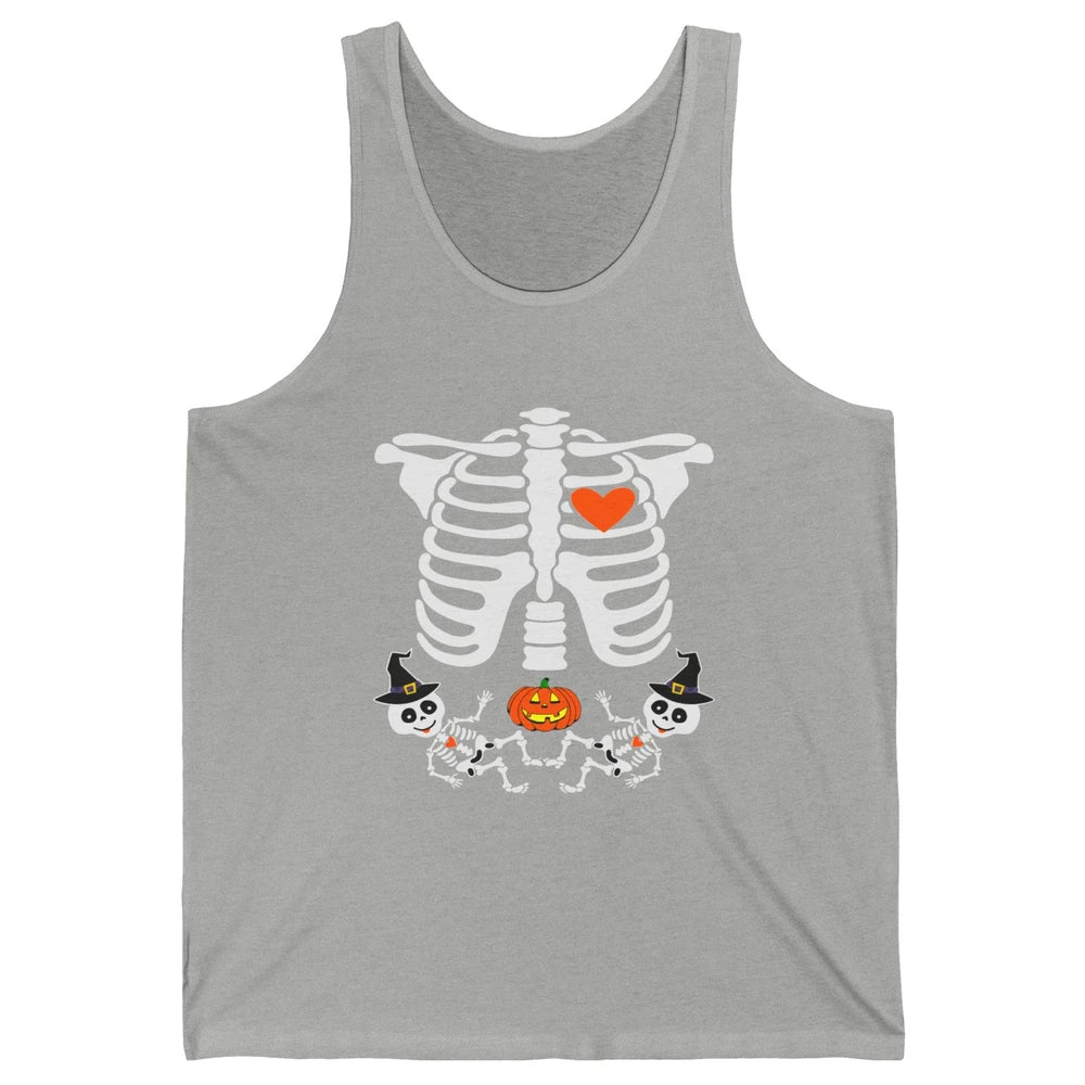 Pregnant Halloween Skeleton Baby Twins Witch Pumpkin Costume Unisex Jersey Tank