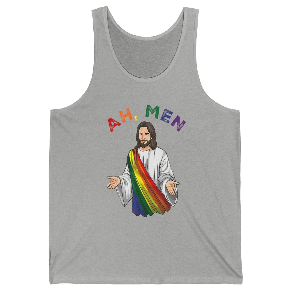 Ah Men LGBT Gay Pride Jesus Christian God Rainbow Flag Love Unisex Jersey Tank