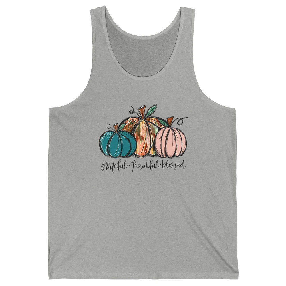 Grateful Thankful Blessed Doodle Pumpkin Fall Thanksgiving Unisex Jersey Tank