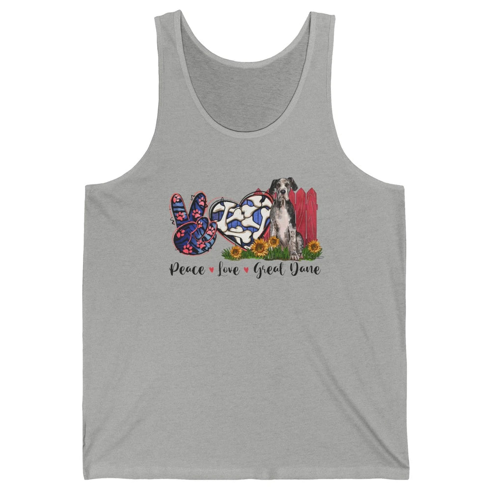 Peace Love Great Dane Sunflower Dog Mom Western Dog Mama Unisex Jersey Tank
