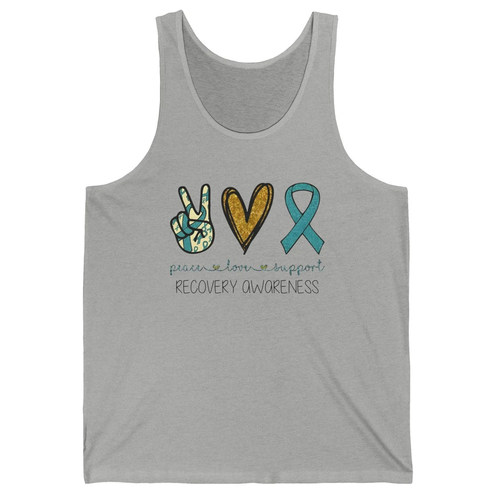 Peace Love Support Addiction Recovery Awareness Blue Ribbon Unisex Jersey Tank