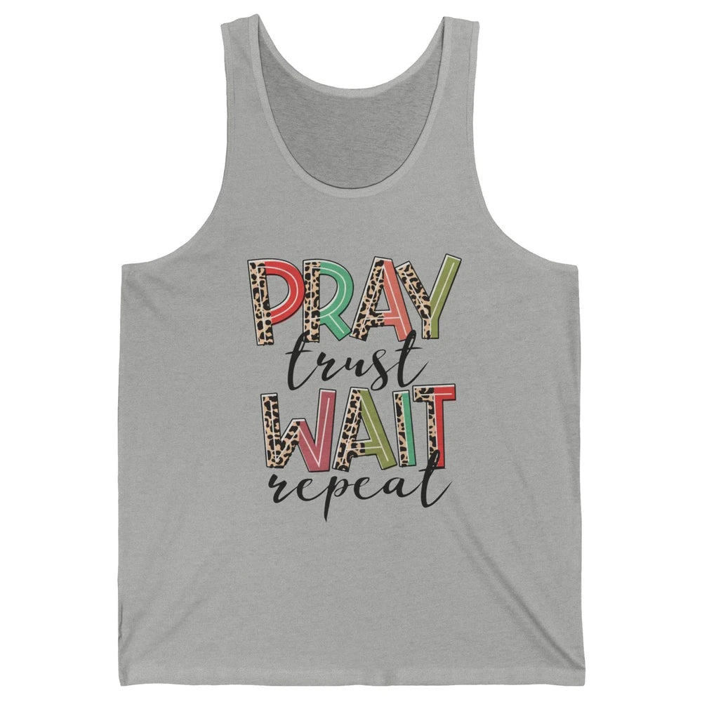 Retro Leopard Pray Wait Trust Repeat Christian Motivational Unisex Jersey Tank