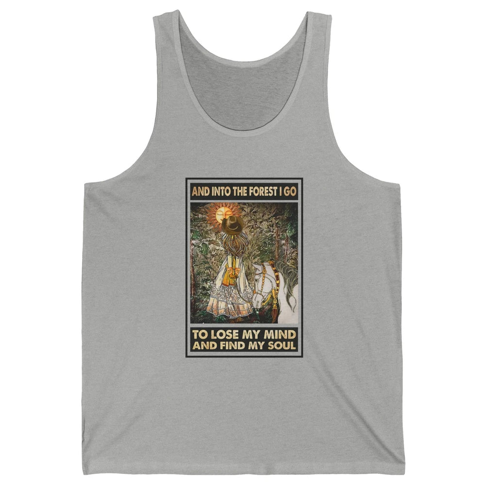 Retro Cowgirl Into Forest I Go Peace Hippie Girl Horse Lover Unisex Jersey Tank