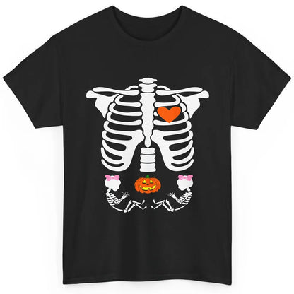 Pregnant Halloween Skeleton Baby Twins Witch Pumpkin Costume Classic Unisex T-Shirt