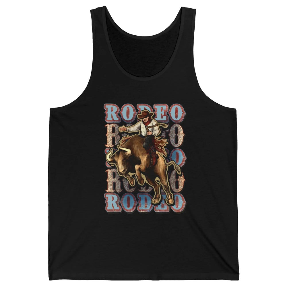 Leopard Cowboy Bull Riding Rodeo Dad Western Country Cowboy Unisex Jersey Tank