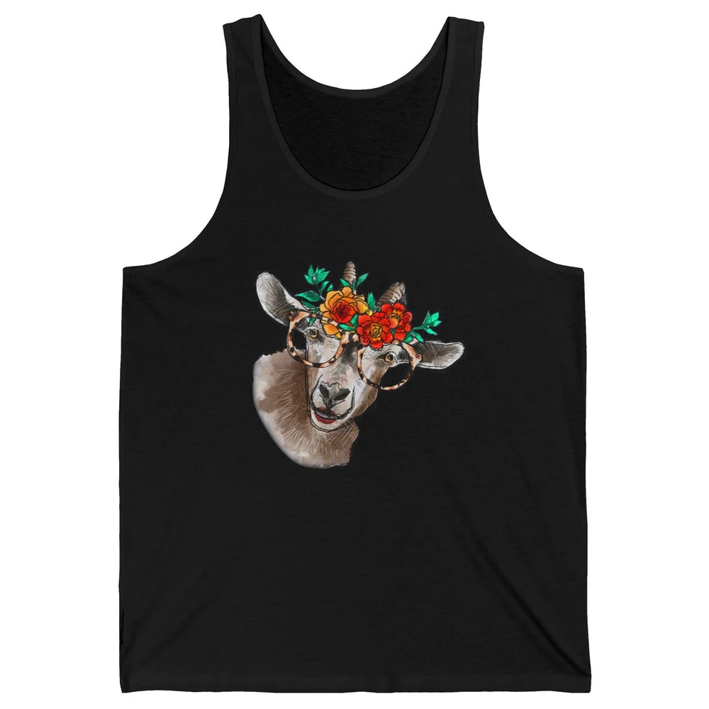 Retro Goat Glasses Flower Goat Girl Goat Lovers Gift Unisex Jersey Tank