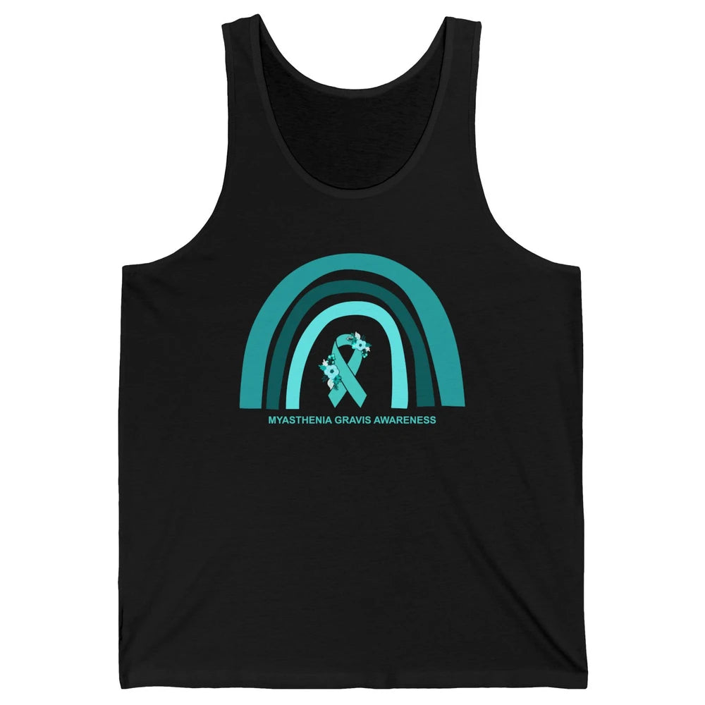Myasthenia Gravis Awareness Floral Teal Ribbon Rainbow Unisex Jersey Tank