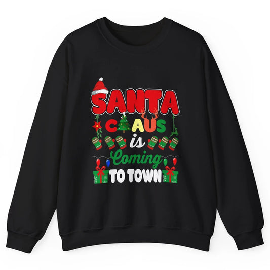Merry Christmas Santa Claus Coming To Town Retro Xmas Lights Unisex Crewneck Sweatshirt