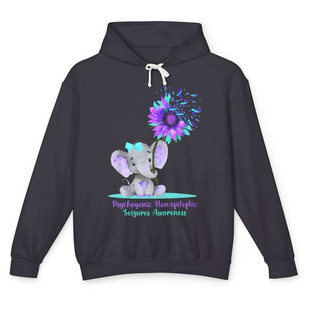 PNES Awareness Purple Teal Ribbon Sunflower Baby Elephant Unisex Lightweight Hoodie