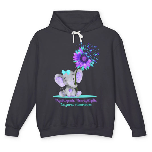 PNES Awareness Purple Teal Ribbon Sunflower Baby Elephant Unisex Lightweight Hoodie