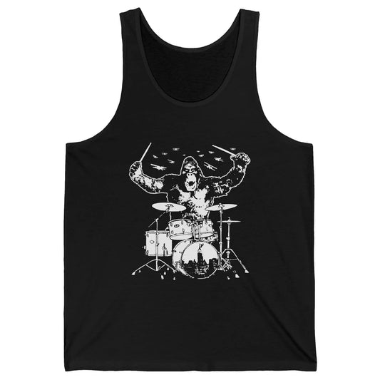 Retro Gorilla Drumming Drummers Gift Percussionists Unisex Jersey Tank