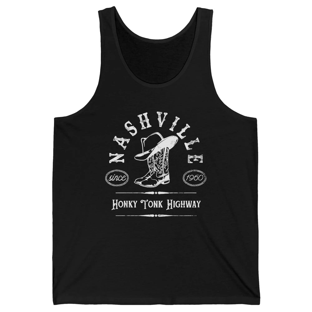 Retro Cowboy Boots Hat Nashville Honky Tonk Highway Western Unisex Jersey Tank