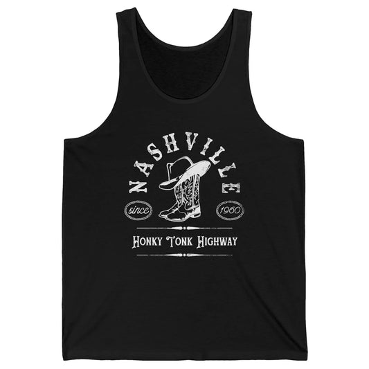 Retro Cowboy Boots Hat Nashville Honky Tonk Highway Western Unisex Jersey Tank