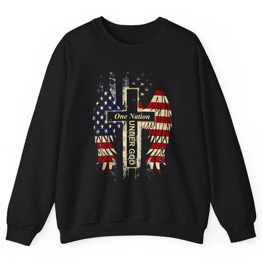 Patriotic One Nation Under God American Flag Faith Cross Unisex Crewneck Sweatshirt