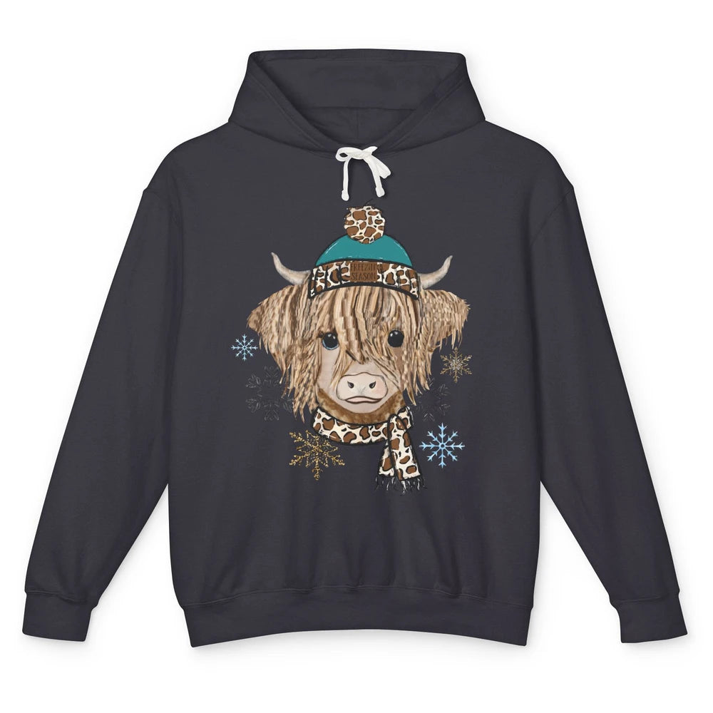 Baby Highland Cow I'm Freaking Freezing Christmas Winter Unisex Lightweight Hoodie