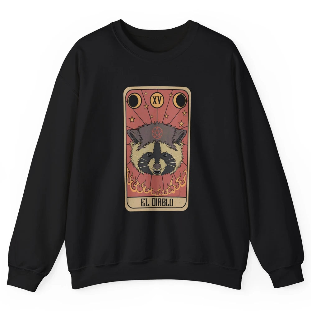 Raccoon Tarot Card Satanic Trash Panda Crescent Halloween Unisex Crewneck Sweatshirt