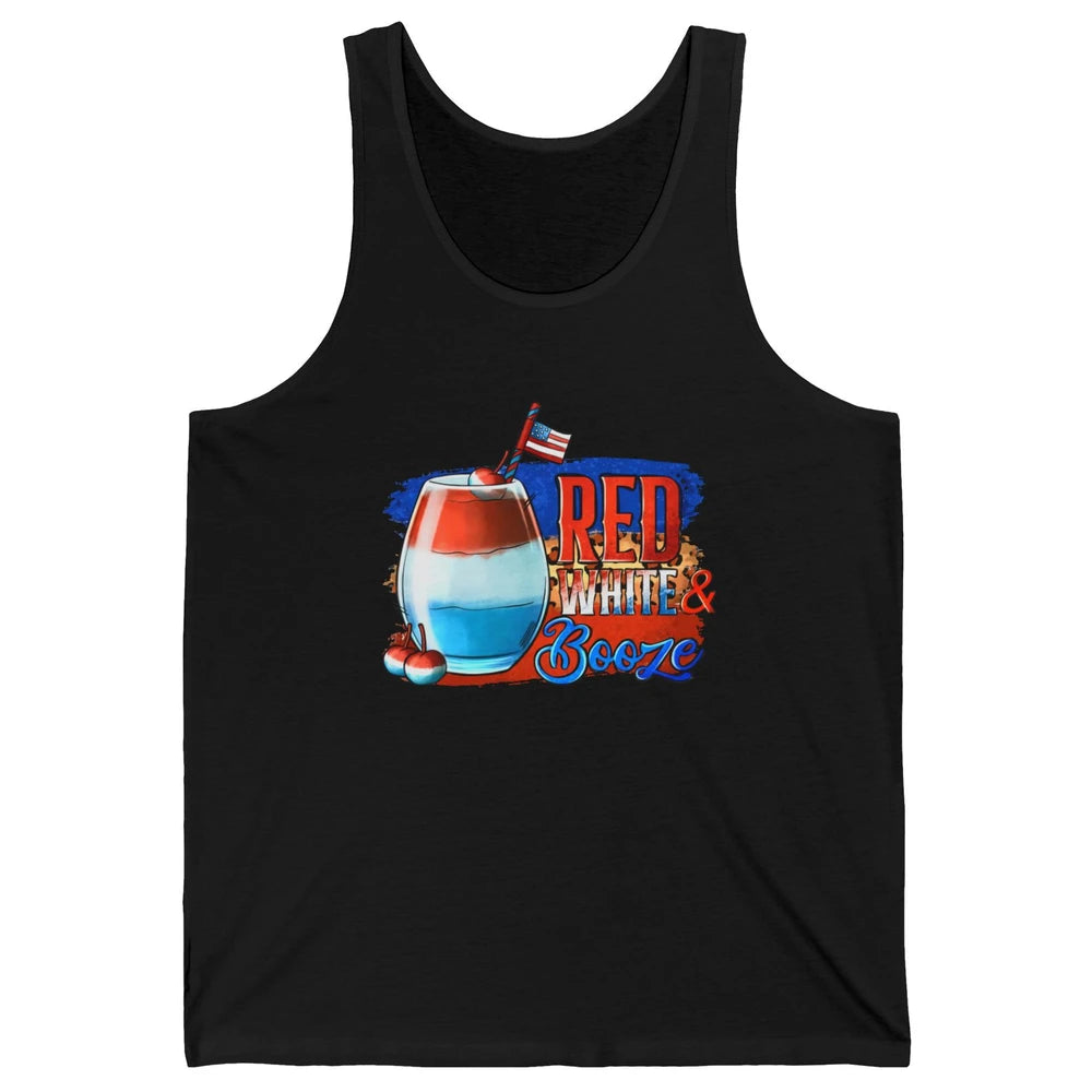 Red White & Booze Leopard US Flag 4th of July American Booze Unisex Jersey Tank