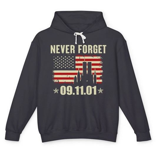 Retro Never Forget 911 American Flag Patriotic Memorial Gift Unisex Lightweight Hoodie