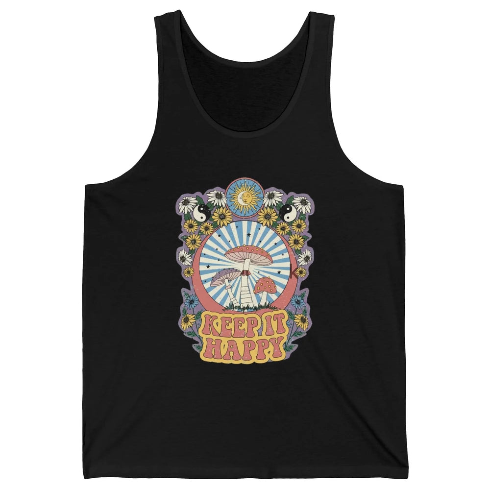 Retro Groovy Keep It Happy Mushroom Daisy Sun Positive Mind Unisex Jersey Tank