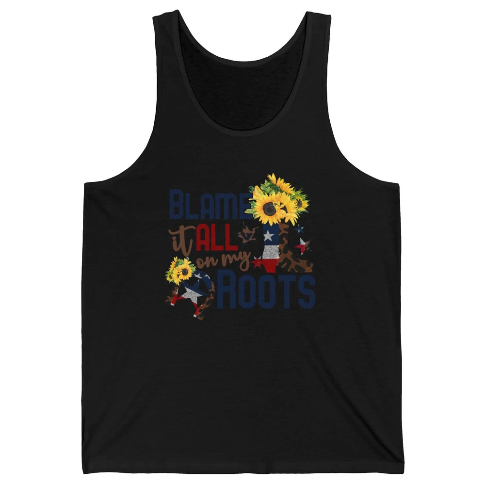 Retro Cowgirl Boot Blame It All On My Boot US Flag Sunflower Unisex Jersey Tank