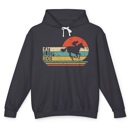 Retro Cowboy Riding Horse Eat Sleep Ride Western Cowgirl Unisex Lightweight Hoodie
