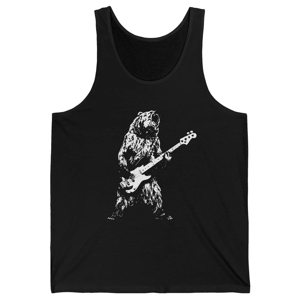 Retro Bear Playing Bass Guitar Bear Guitarist Music Lovers Unisex Jersey Tank