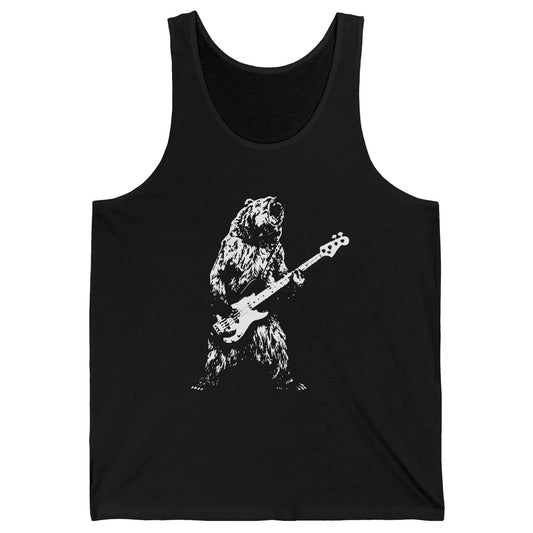 Retro Bear Playing Bass Guitar Bear Guitarist Music Lovers Unisex Jersey Tank