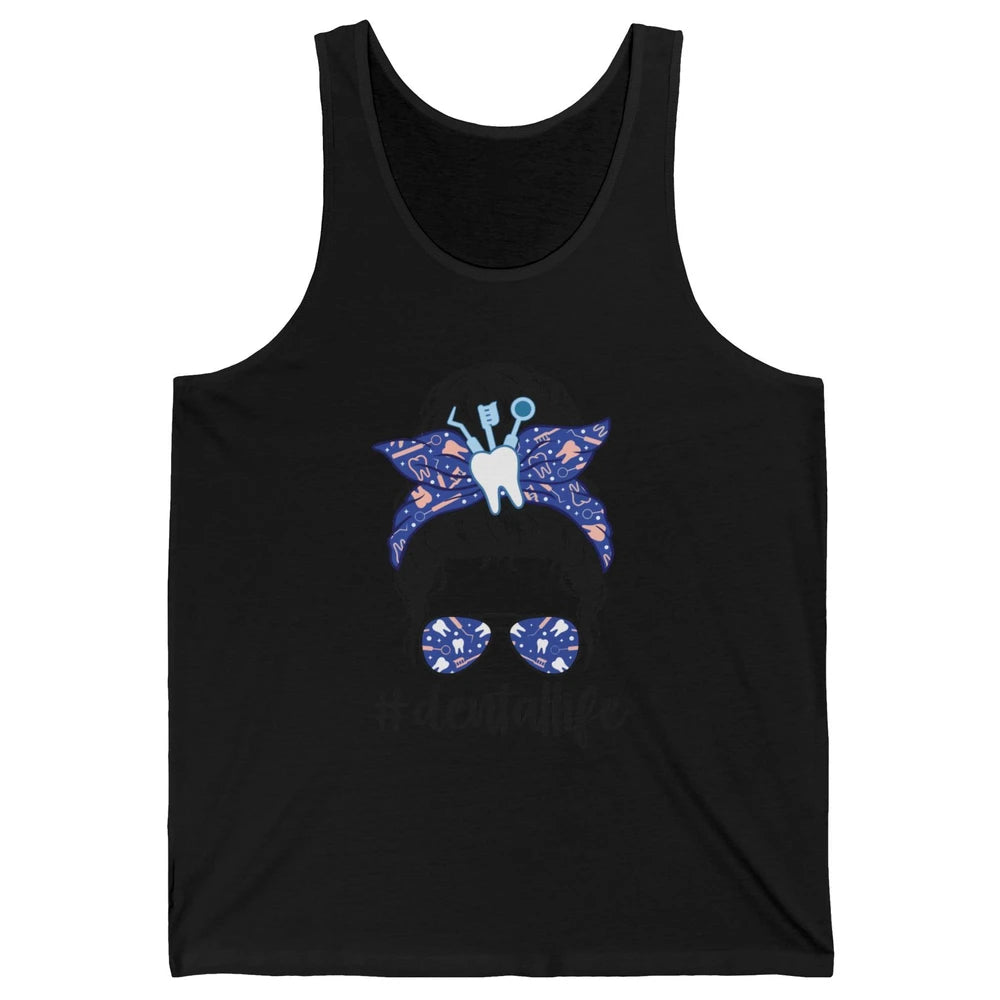 Retro Dentist Gift Dental Life Messy Bun Hair Sunglasses Unisex Jersey Tank