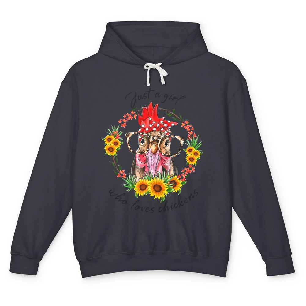 Retro Just Girl Loves Chickens Flower Chicken Farm Animal Unisex Lightweight Hoodie