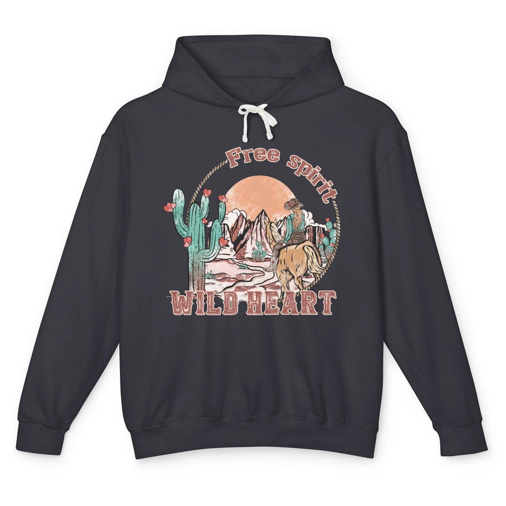 Free Spirit Wild Heart Cowgirl Western Country Happy Valentine's Day Rodeo Horseback Vintage Cactus Texas Horse Rider Howdy Unisex Lightweight Hoodie