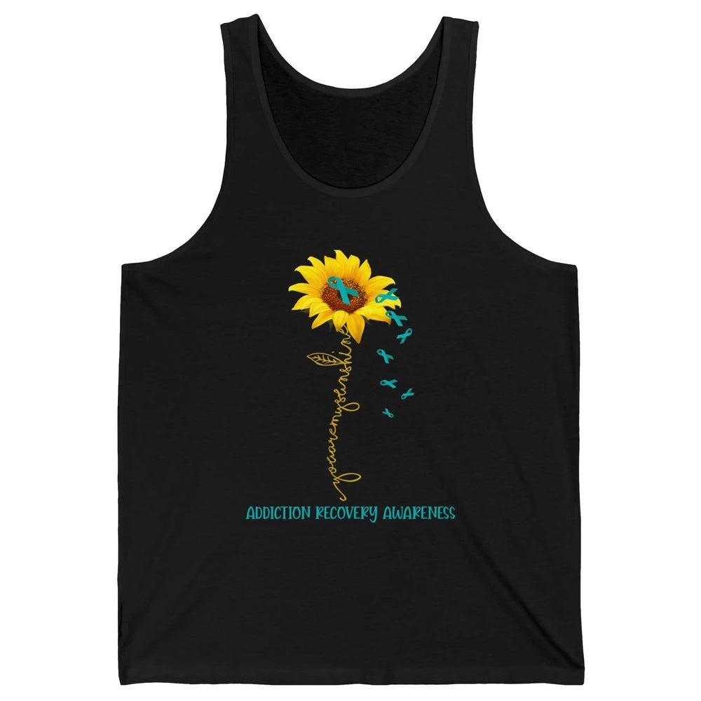 Addiction Recovery Awareness Teal Ribbon Sunflower Unisex Jersey Tank