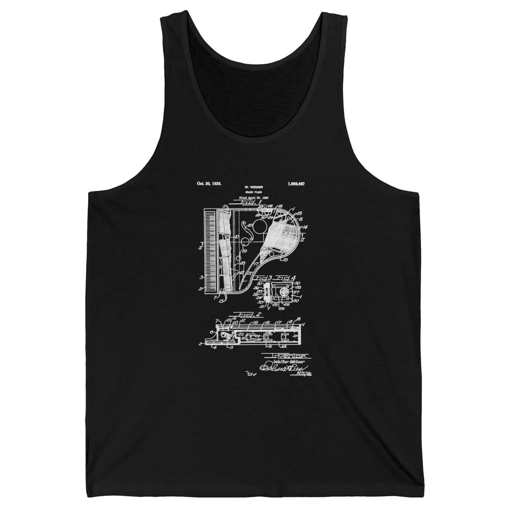 Piano Patent Style Vintage Grand Pianist Line Art Drawing Unisex Jersey Tank