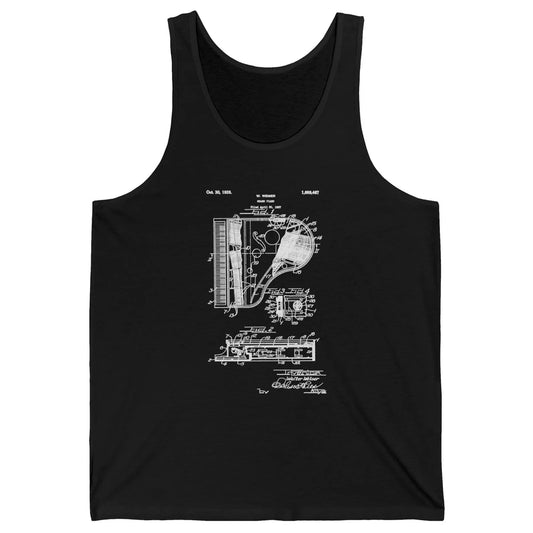 Piano Patent Style Vintage Grand Pianist Line Art Drawing Unisex Jersey Tank