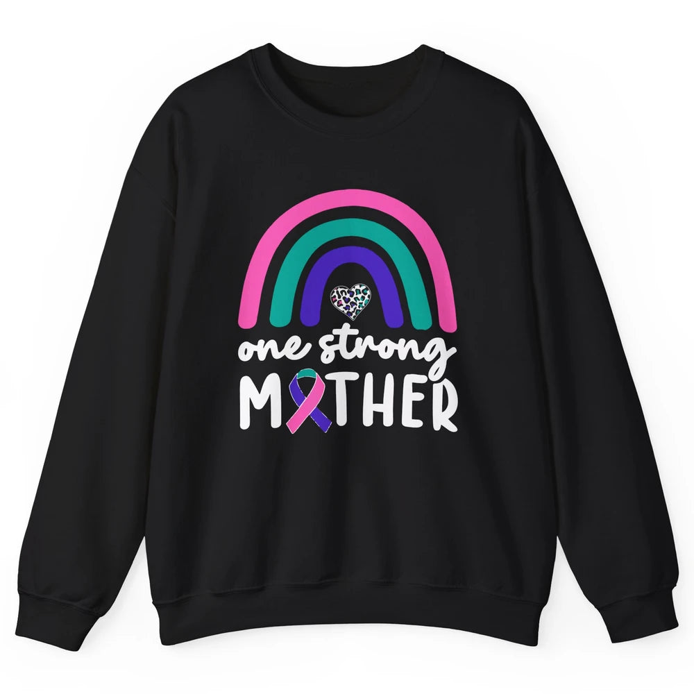 One Strong Mother Teal Rainbow Warrior Thyroid Cancer Month Unisex Crewneck Sweatshirt