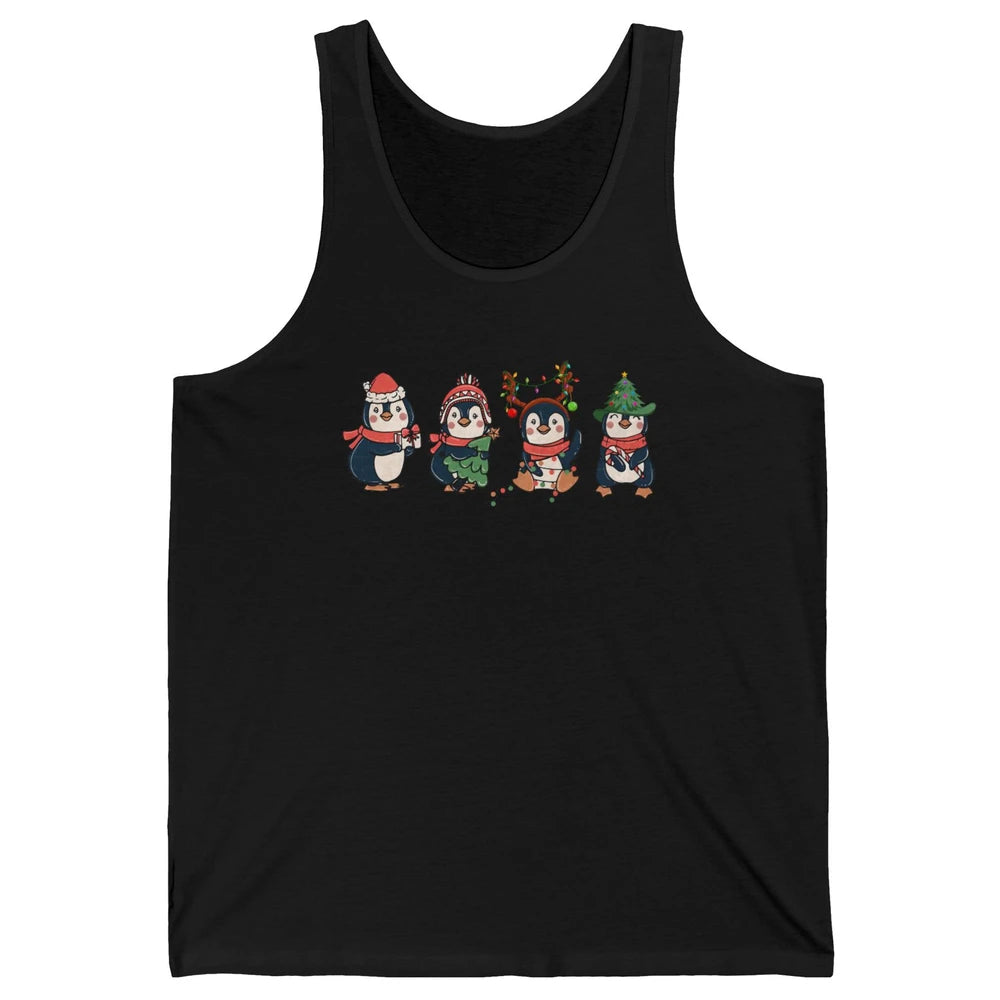 Penguin Merry Christmas Cute Penguin Xmas Lights Winter Unisex Jersey Tank
