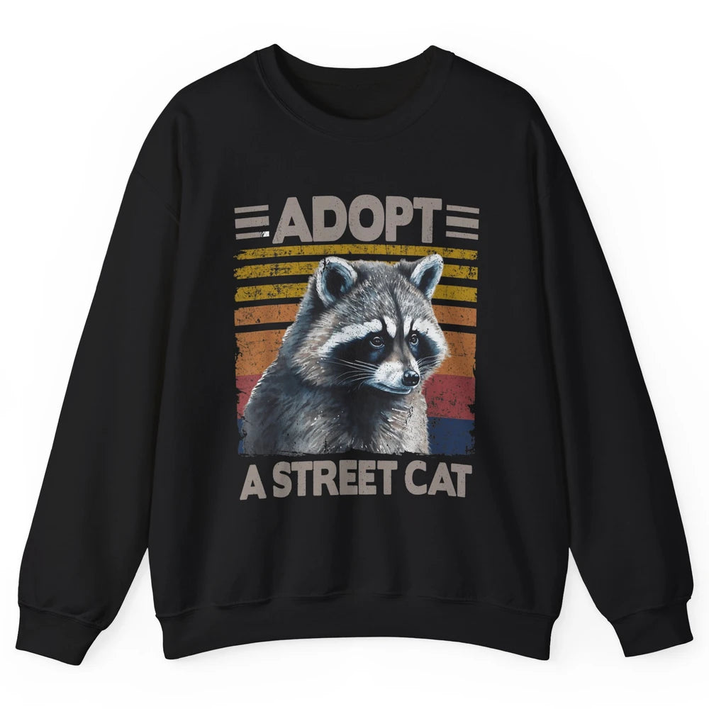 Retro Adopt A Street Cat Raccoon Watercolor Possum Adoption Unisex Crewneck Sweatshirt