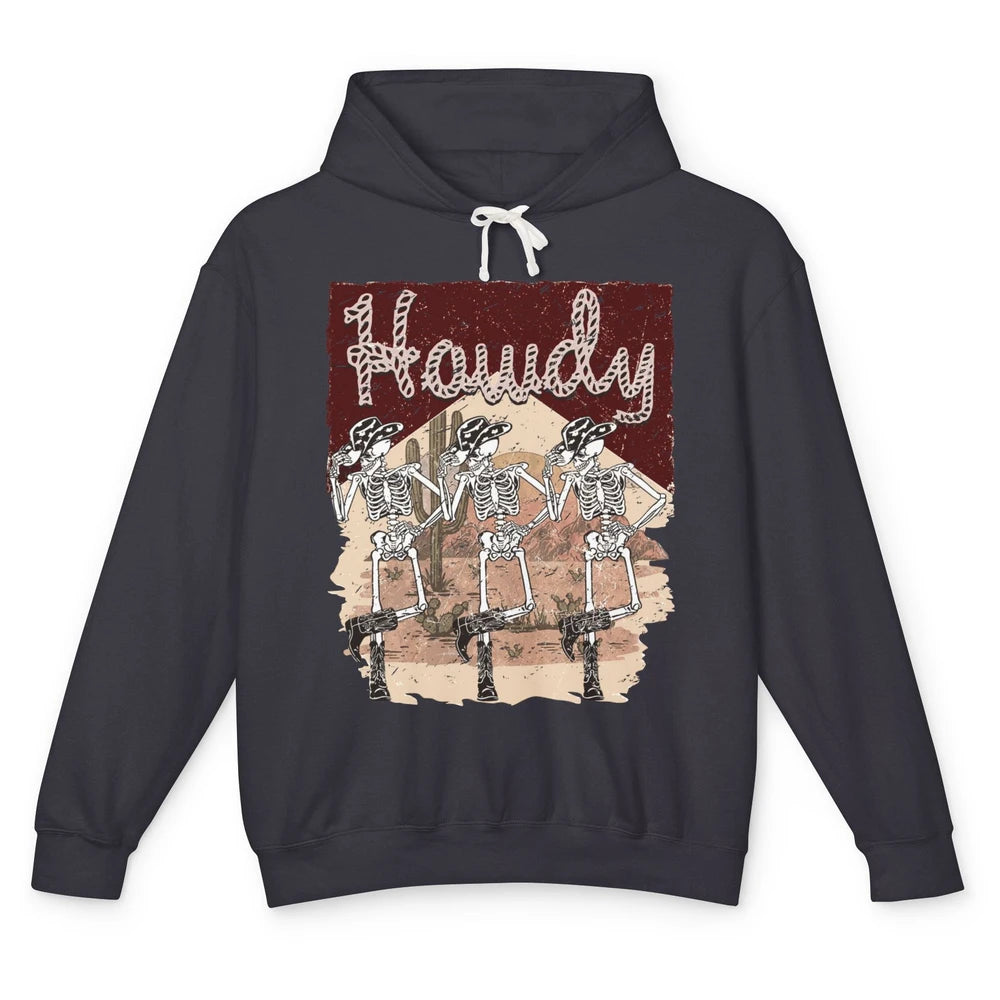 Retro Desert Cowboy Skeleton Dancing Howdy Western Halloween Unisex Lightweight Hoodie